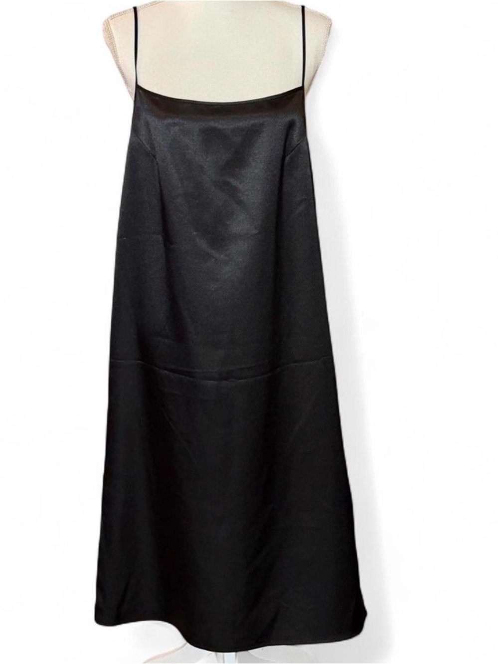 Mijeong Park Minimalist Black Satin Slip Midi Dress Size L